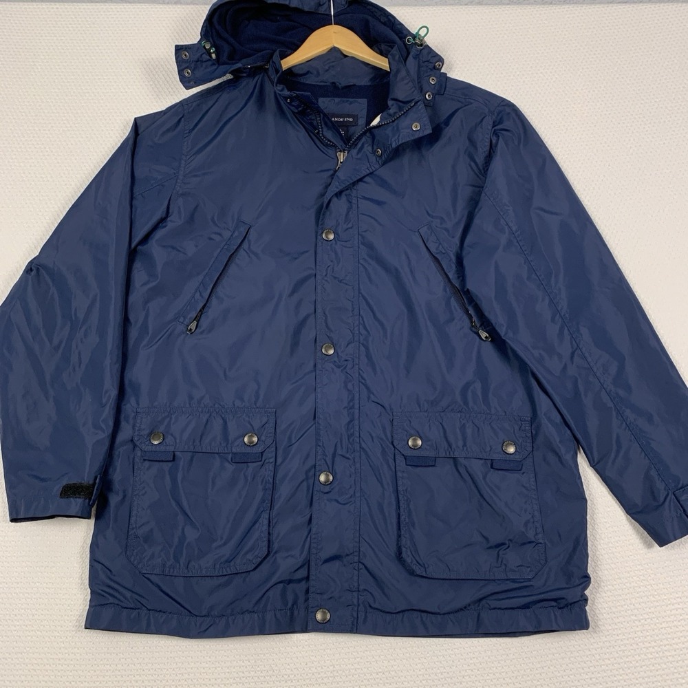 Lands End Squall Parka Jacket Mens Large L 42-44 Navy Blue Fleece Lined Hooded - Picture 1 of 16